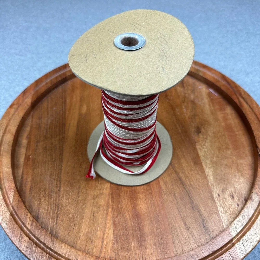 Red and White Braided Flat Cord Trim Spool for Sewing and Crafts